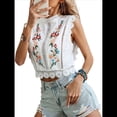 thumbnail image 2 of Blusa Corta Sin Mangas con Cuello Alto y Encaje Bordado Floral para Mujer M, 2 of 8