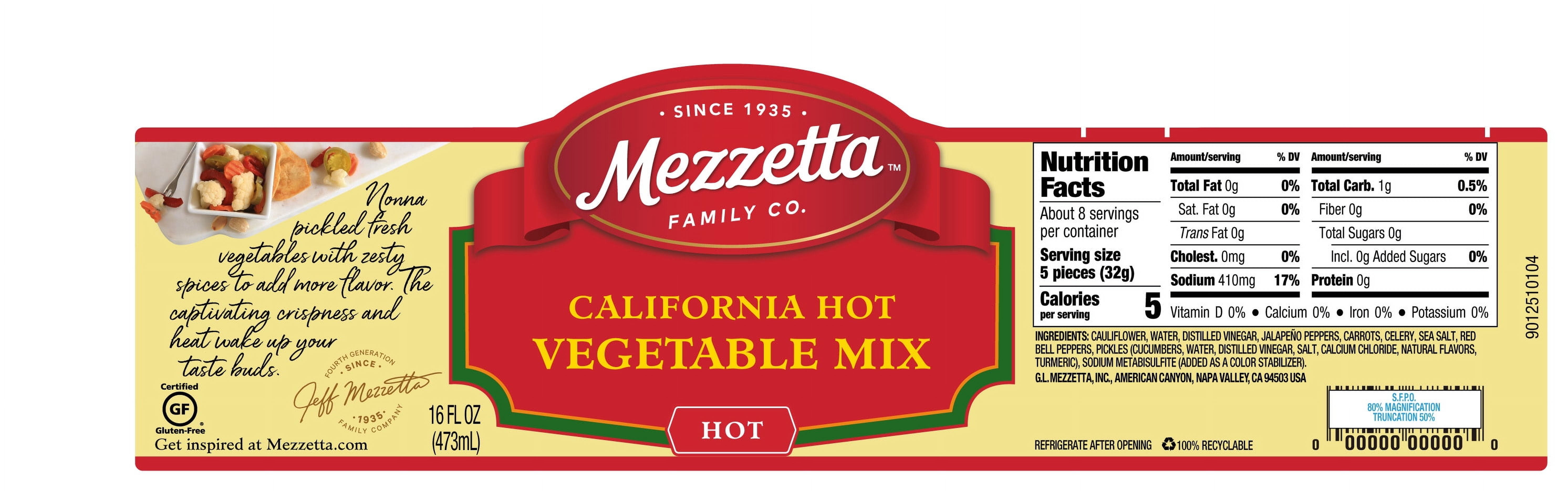 Mezzetta California Hot Vegetable Mix 16 fl oz Jar