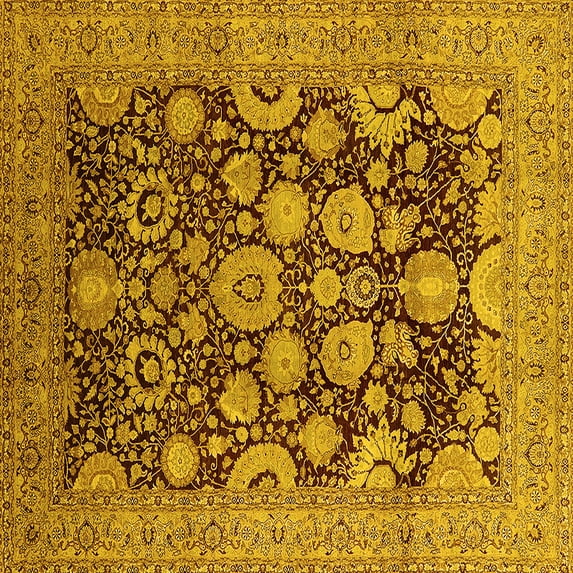 Ahgly Company Indoor Square Oriental Yellow Industrial Area Rugs, 6' Square