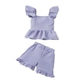 thumbnail image 2 of Hrsba Girls Summer Outfits Ruffle Sleeve Bow Top Ribbed Ruffle Shorts 2 Piece Set Crew Neck Top Apparel, 2 of 6