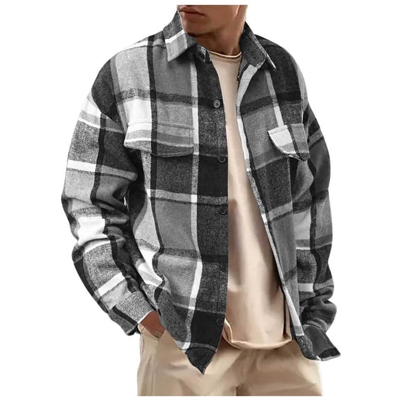 UYYX Shirts For Men Warm Long Sleeve Shirts For Men Mens Flannel Shirts Long Sleeve Lightweight Plaid Shirt Casual Button Down Shirts Jacket M