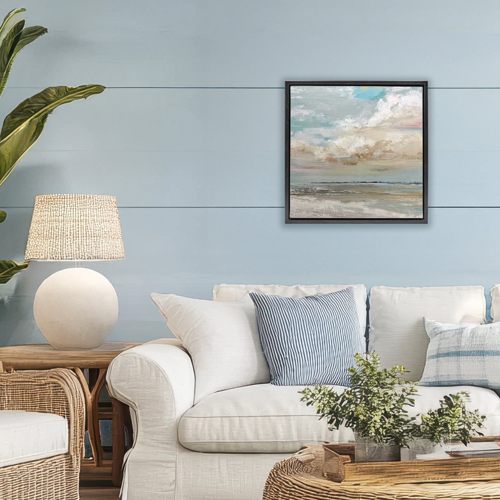 Stupell Industries Cloudy Beach Brushstrokes Black Framed Floater Canvas Wall Art, design by Kim Curinga