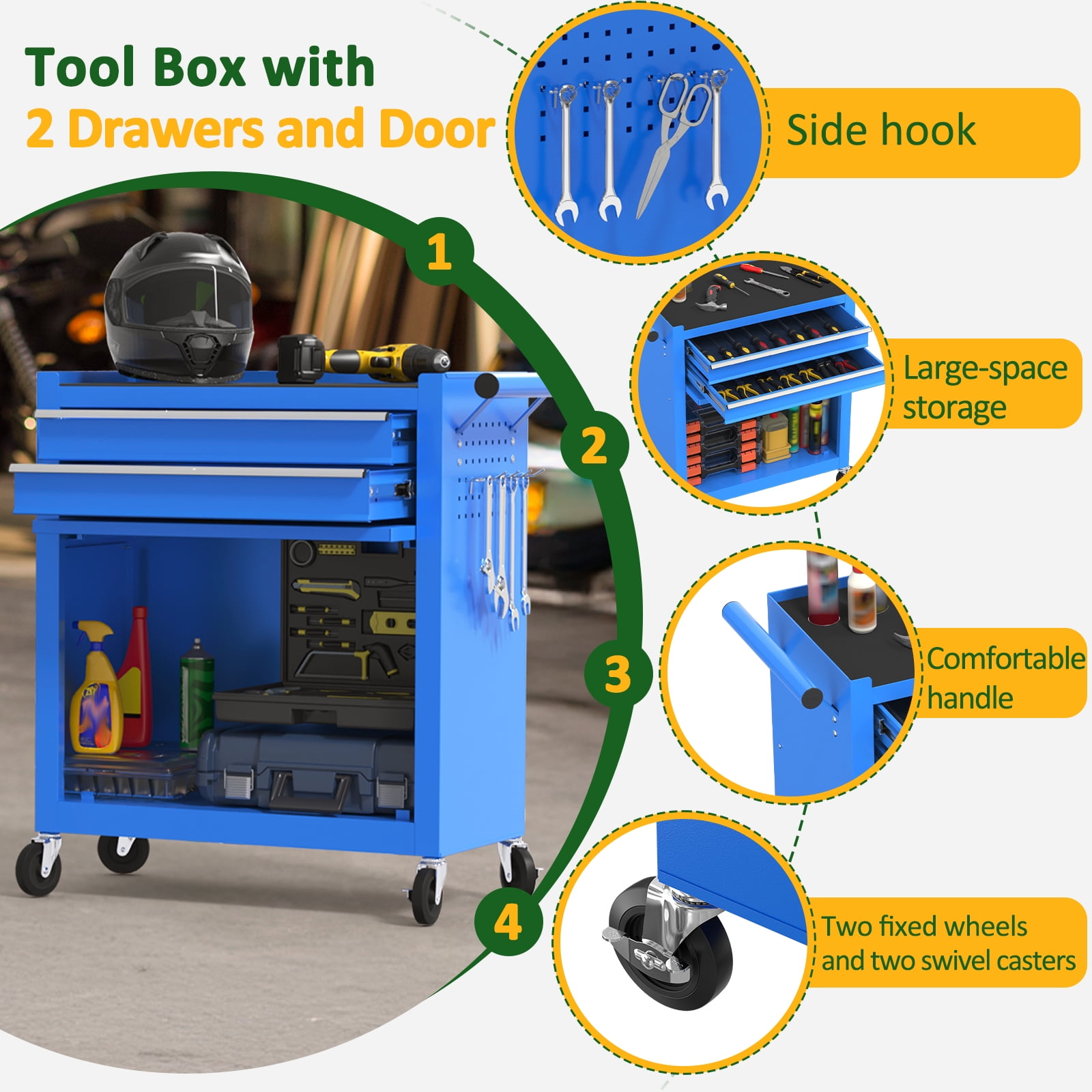 Odaof 8-Drawer Rolling Tool Chest on Wheels with Drawers Locking Toolbox Organizer for Mechanics Garage Workshop Blue