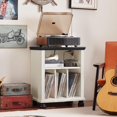 thumbnail image 2 of Record Player Stand with Charging Station Up to 200 Albums, 24" Wide Mid-Century Record Player Table with Vinyl Record Storage,Large Wood Turntable Stand Dispaly Cabinet for Living Room,White, 2 of 18