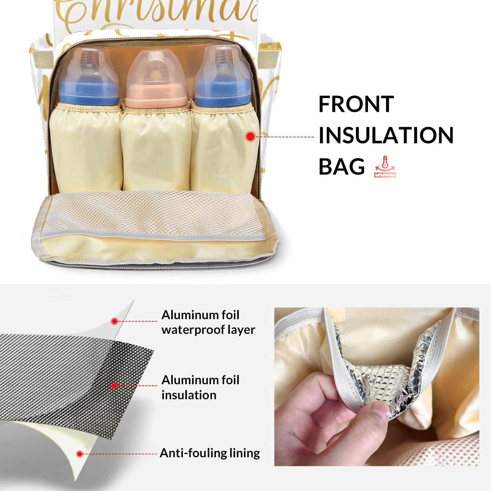 Merry Christmas Diaper Backpack – Large Capacity, Insulated Baby Bottle Pocket, Multifunctional Mommy Bag for Boys & Girls