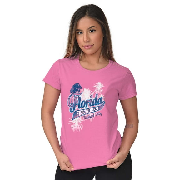 Florida Fireworks Cute Patriotic Womens Slim Fit Graphic Tee Brisco Brands S