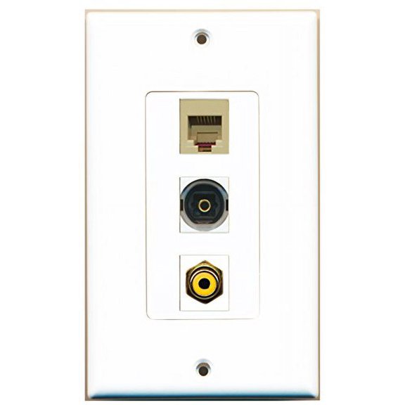 RiteAV - 1 Port RCA Yellow and 1 Port Phone RJ11 RJ12 Beige and 1 Port Toslink Decorative Wall Plate Decorative