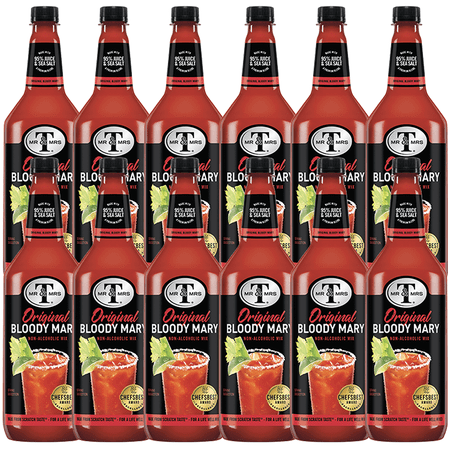 Mr & Mrs T Original Bloody Mary Mix, 1L Bottle, 12 Pack – Premium Cocktail Mixer for Spicy Bloody Marys, Ready to Use