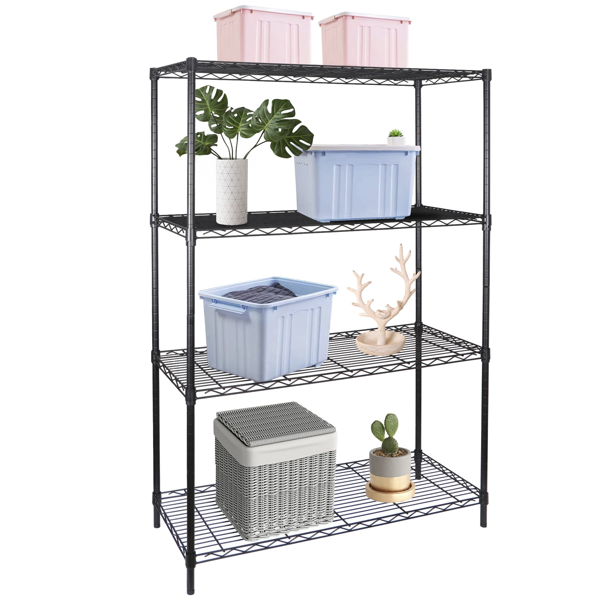 HomGarden 4-Tier Wire Shelving Storage Unit, Heavy-Duty Organizer Wire Rack W/ Adjustable Shelves, 320lbs Capacity