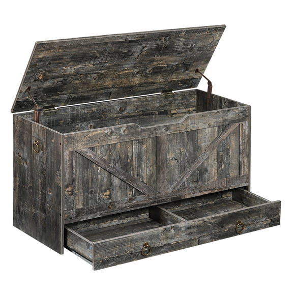 HOOBRO 39.3" Storage Chest with Drawer, 220-lb Capacity, Safety Hinge, Vintage Gray