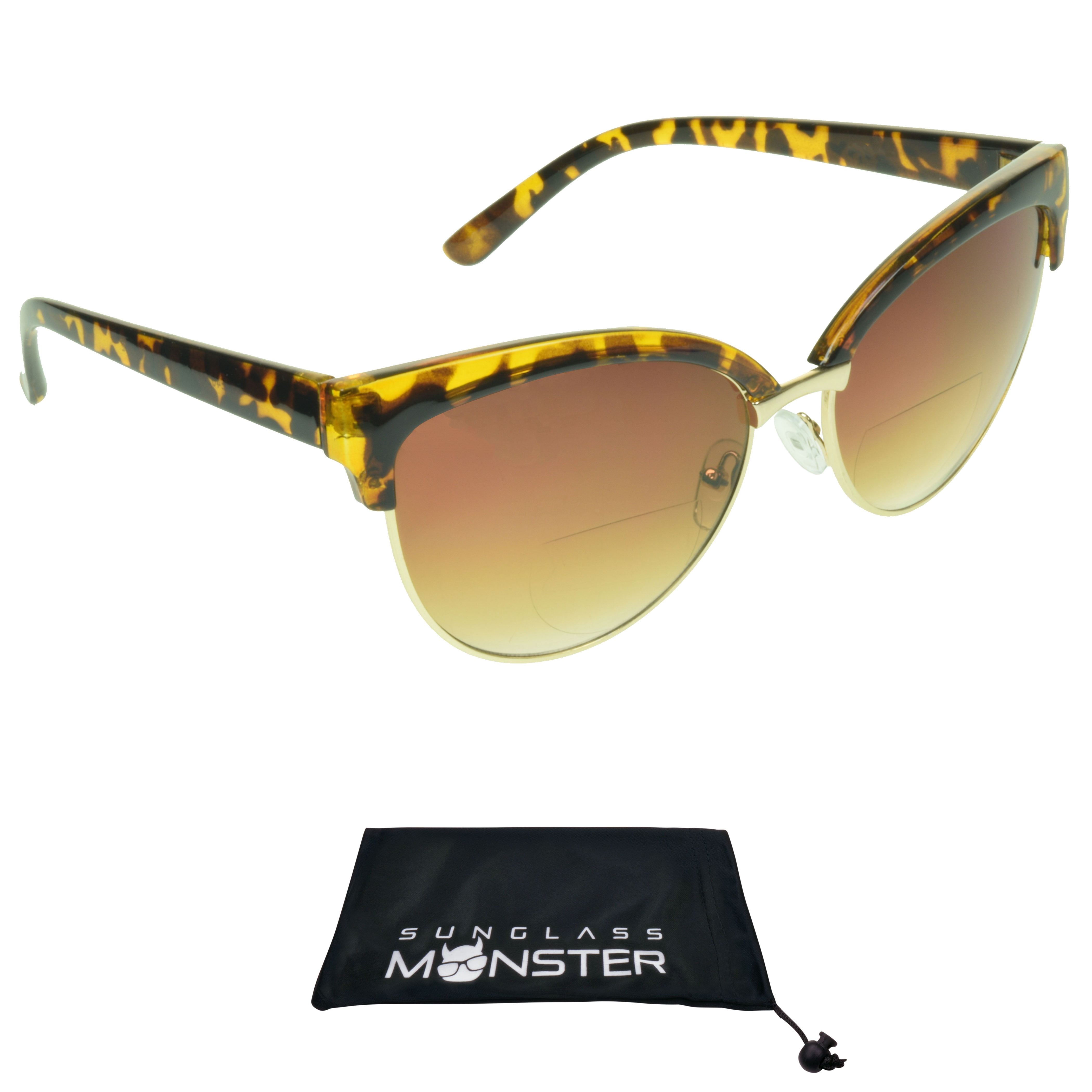 Sunglass Monster Women Bifocal Reading Sunglasses with Cat Eye Half Horn Rim Tortoise Shell Brown Frame Sunglass Monster Women Bifocal Reading Sunglasses with Cat Eye Half Horn Rim Tortoise Shell Brown Frame