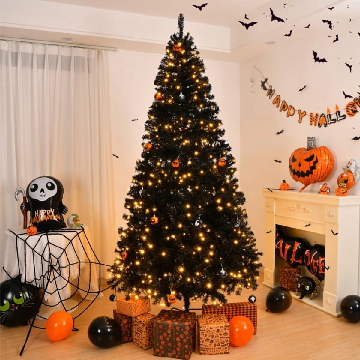 8 FT Pre-Lit Black Artificial Christmas Tree, 550 Warm White LEDs,1450 PVC Branch Tips, Holiday Centerpiece for Home/Office/Living Room