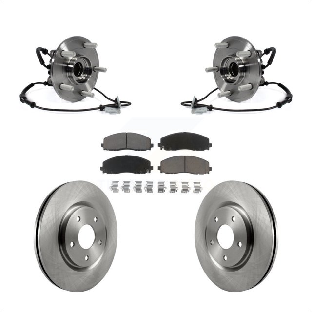Transit Auto Front Hub Bearing Assembly Disc Brake Rotors and Ceramic Pads Kit for Car Dodge Grand Caravan Chrysler Town & Country Ram C/V Volkswagen Routan KBB-122330