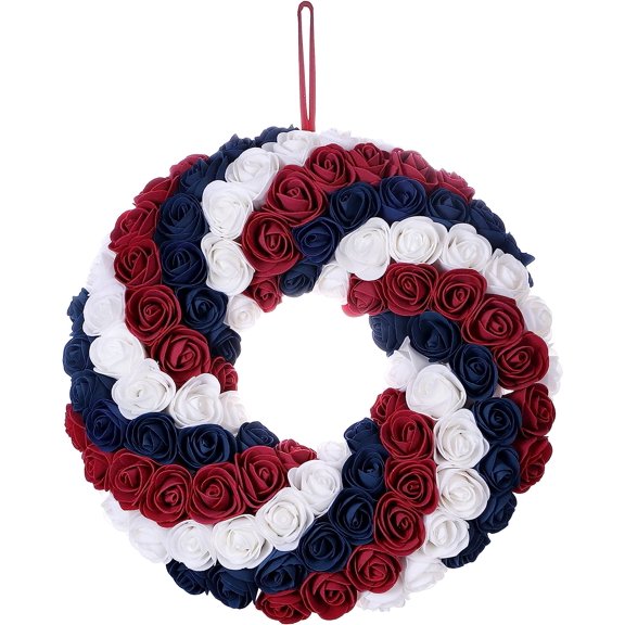 Fourth of July Wreath,13”Patriotic Wreath Red White Blue Flower Wreath for Independence Day Decor