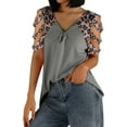 thumbnail image 3 of Wangscanis Women T-shirt, Leopard Printed Pattern Short Sleeve V-neck Tops, 3 of 5