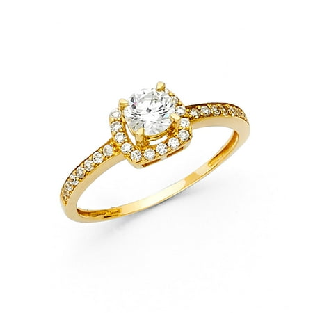 14K Solid Yellow Gold 1.25 cttw Round Cubic Zirconia with Side Stones Wedding Engagement Ring , Size