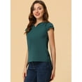 thumbnail image 3 of DARING DIVA Women's V Neck Casual Solid Cap Blouse Top M Deep Green, 3 of 6