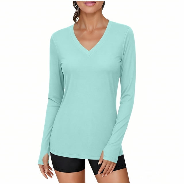 Chandails à Manches Longues pour Femmes, Chandails de Protection Solaire pour la Randonnée, le Camping et l'Entraînement, Col en V, Chandails Amples, Hauts