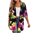 thumbnail image 2 of Nrmvnmi Women Open Front Lightweight Cardigan Summer Puff Sleeve Cardigans Fashion Floral Printed Kimono Cardigan Casual Loose Fit Cover Up Blouse Tops, 2 of 7