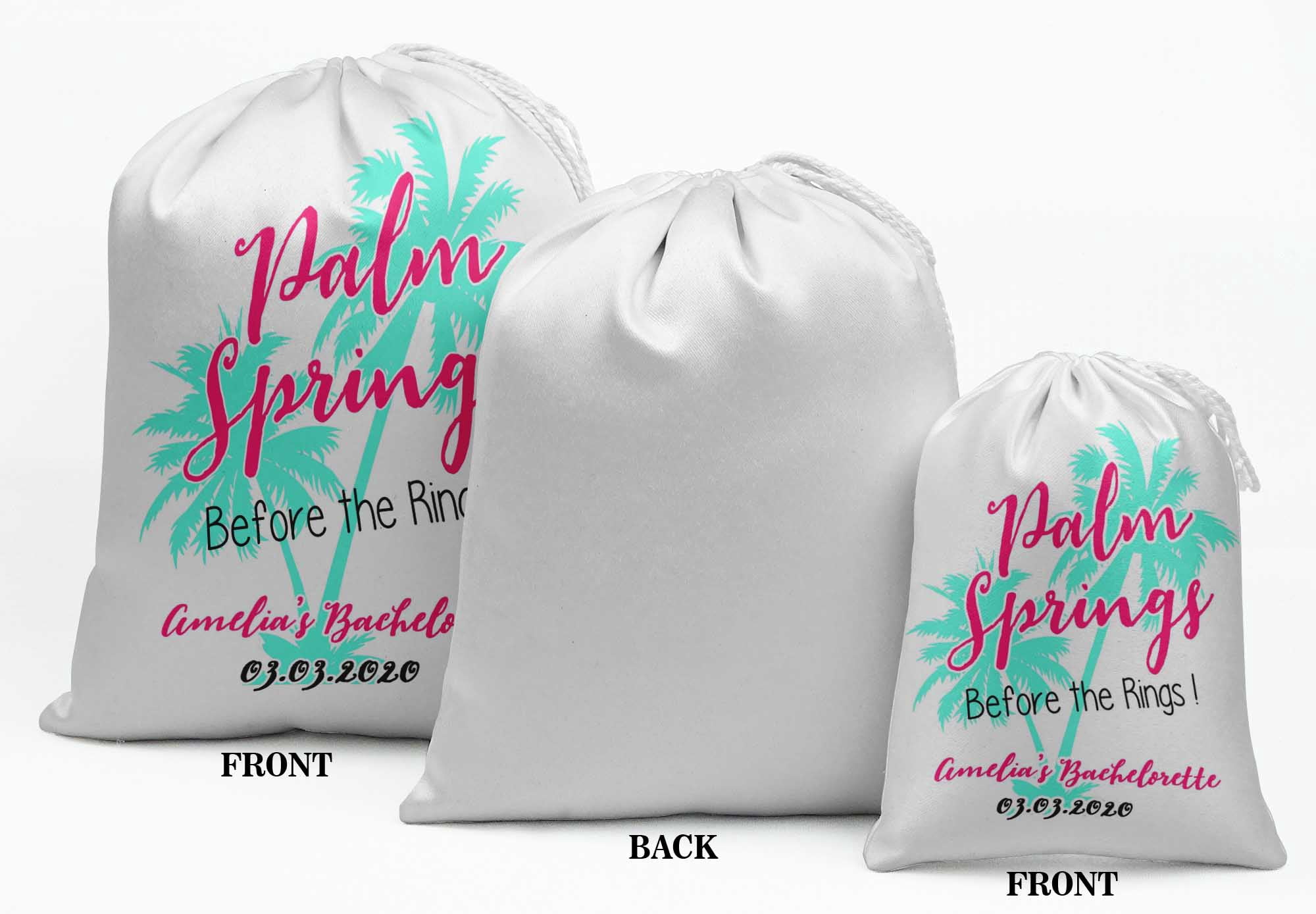 Darling Souvenir White Palm Springs Bachelorette Custom Party Supplies&nbsp;Drawstring Pouches&nbsp;Favor Bags 15 Pieces