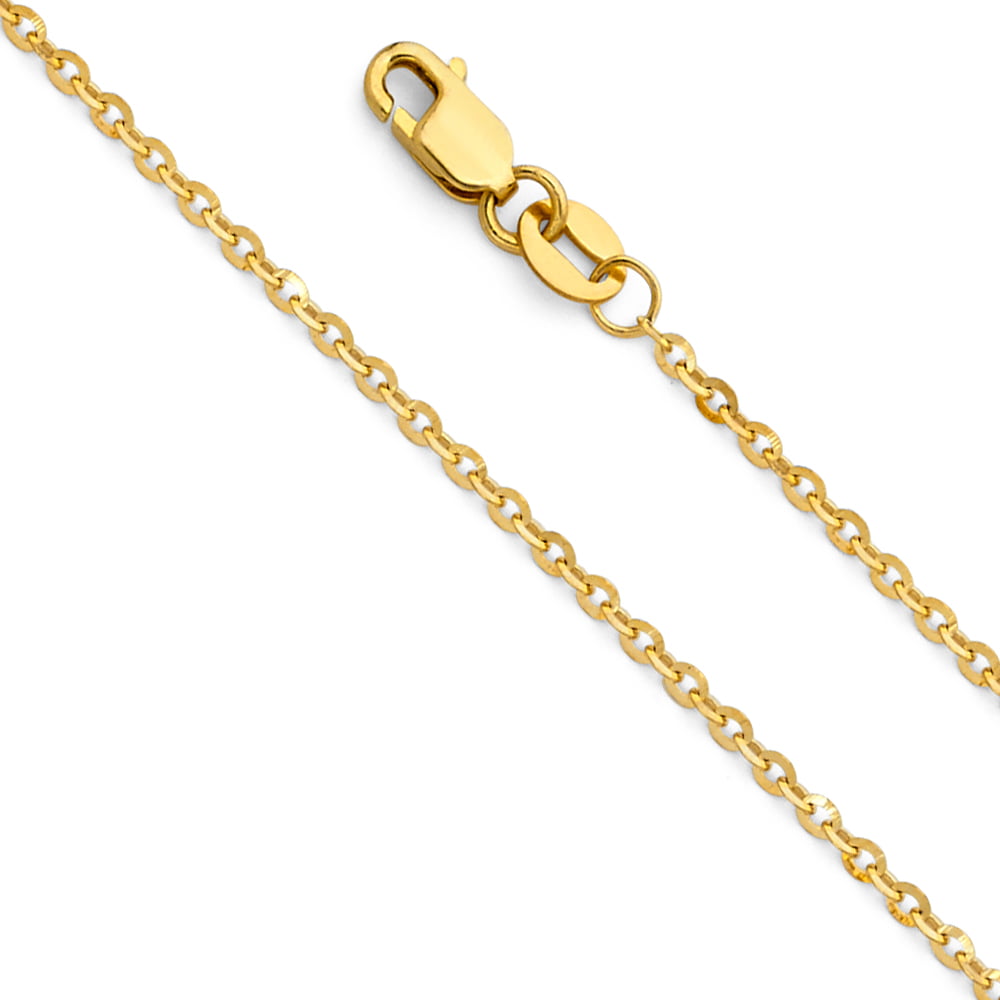 14k Yellow Gold High Polish Cable Link Pendant Necklace Chain 16" 1.1mm Lobster