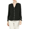 thumbnail image 6 of Allegra K Women's V Neck Long Sleeves Button Down Contrast Color Chiffon Shirt, 6 of 7