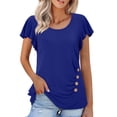 thumbnail image 5 of Qtocio T-Shirts pour Femmes, Couleur Unie Décontractée à Boutons, Col Rond Froncé, Manches Courtes, Blouses d'Été Confortables, Tuniques Douces et Respirantes, 5 of 5