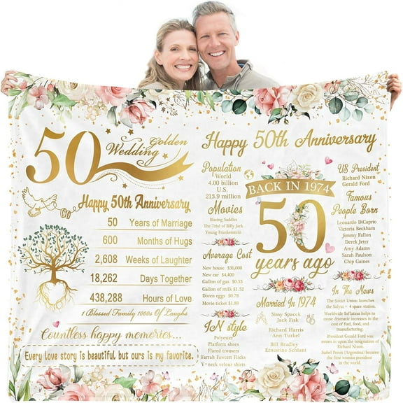 50th Anniversary Wedding Gifts for Couple - Best 50 Years of Marriage Gifts for Parents Friends Grandparents Her or Him - Back in 1974 Golden Anniversary Decorations Throw Blanket Present