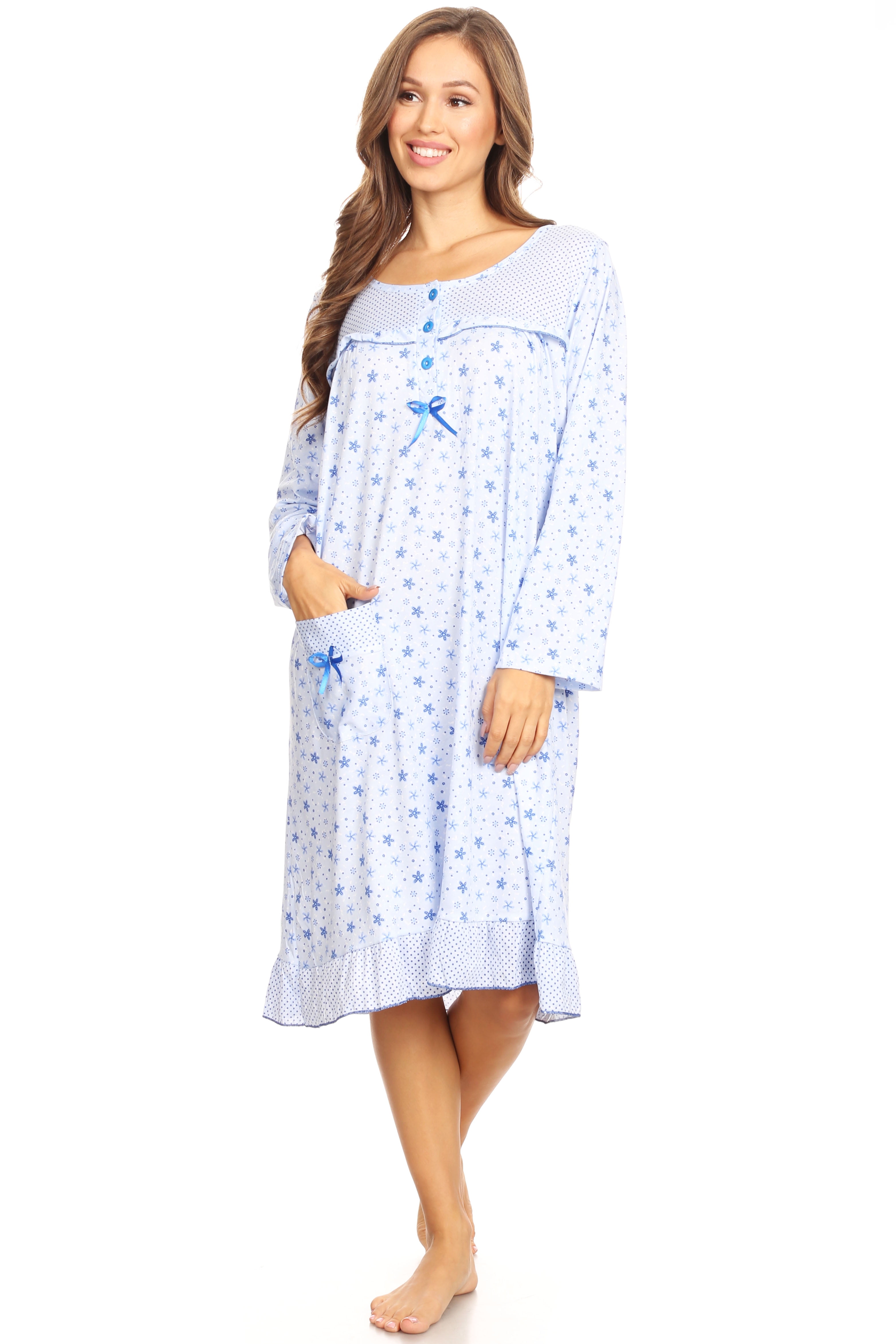 6009 Womens Nightgown Sleepwear Pajamas Woman Long Sleeve Sleep Dress ...