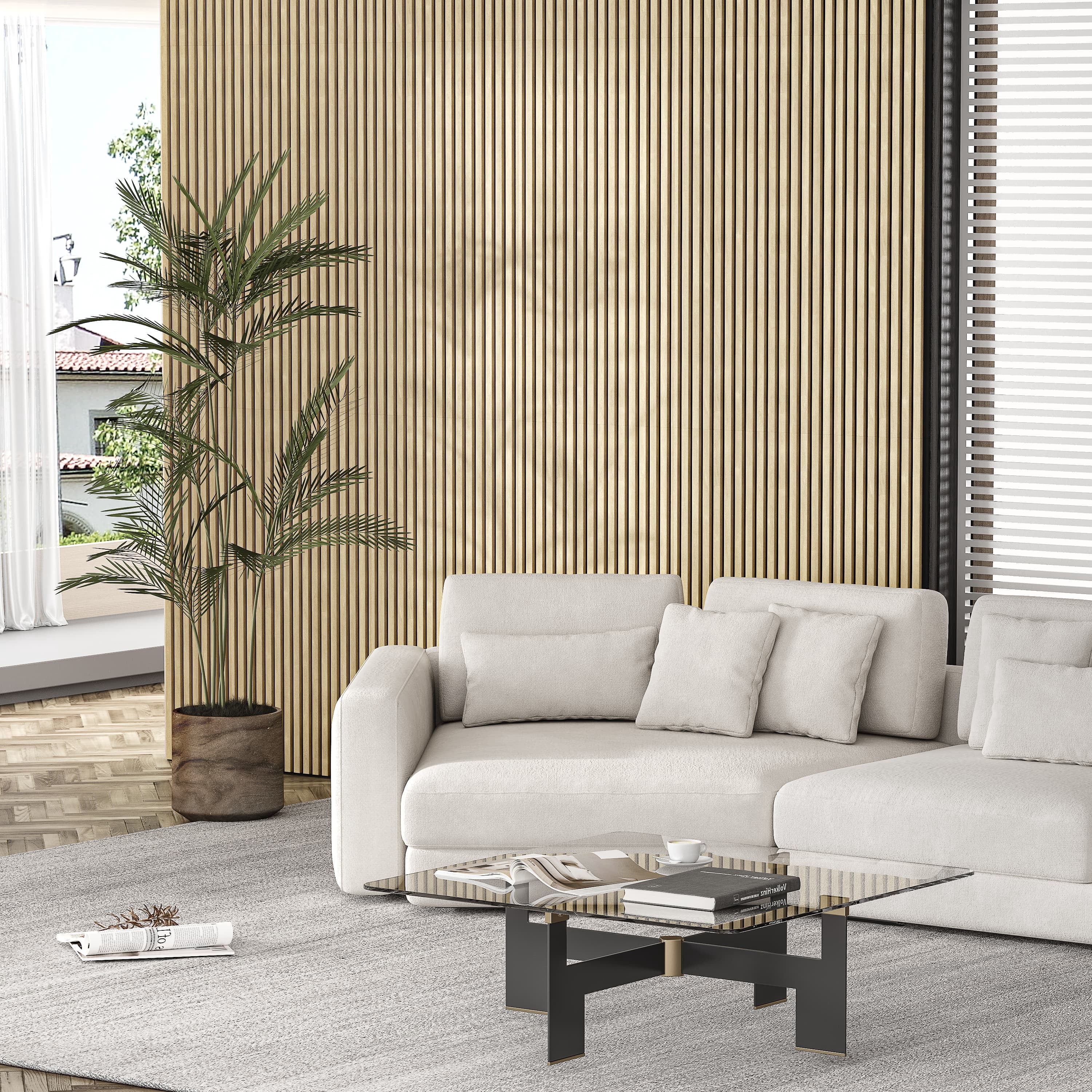 47"x24" Acoustic Slat Wood Wall Panel 3D Slatted Wall Panels 2Pcs,Natural