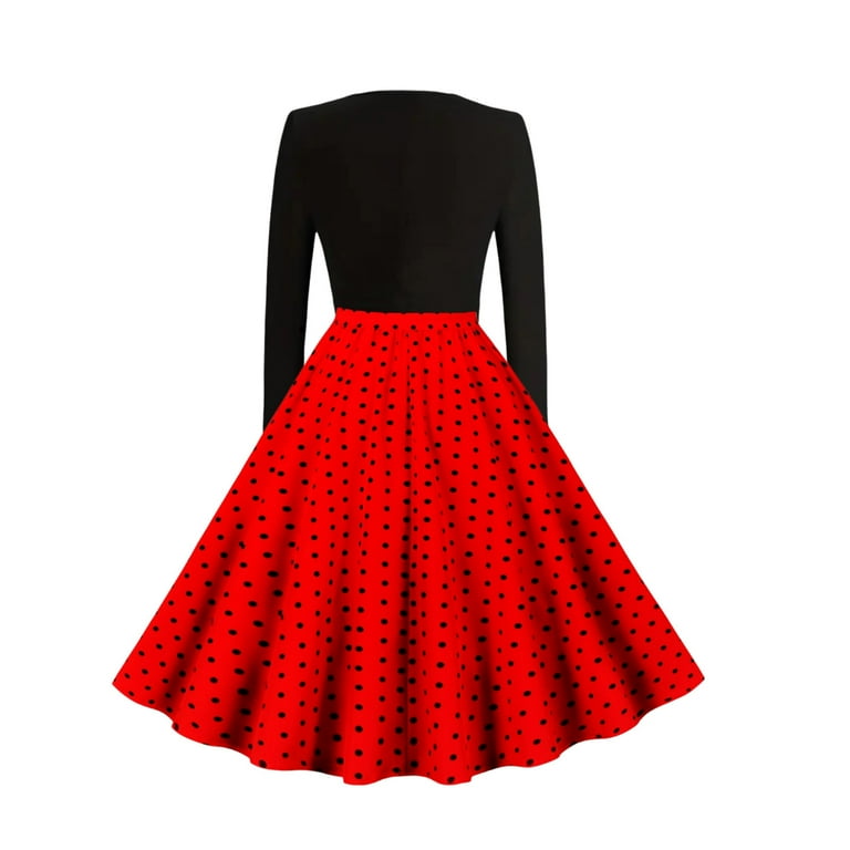 Women's 1940s Vintage Swing Dress - A-Line Retro Rockabilly Cocktail Dress  With Long Sleeves, Tea Length Long Sleeve A Line Tea Dress