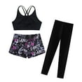 thumbnail image 3 of YONGHS Girls 3Pcs Criss Cross Tank Top with Boyleg Shorts Long Pants Gymnastic Tracksuit Active Outfits Black 6, 3 of 5