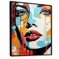 thumbnail image 2 of Designart "Pop Art Woman Portrait In Blue And Orange III" Modern Floater Framed Wall Decor, 2 of 7