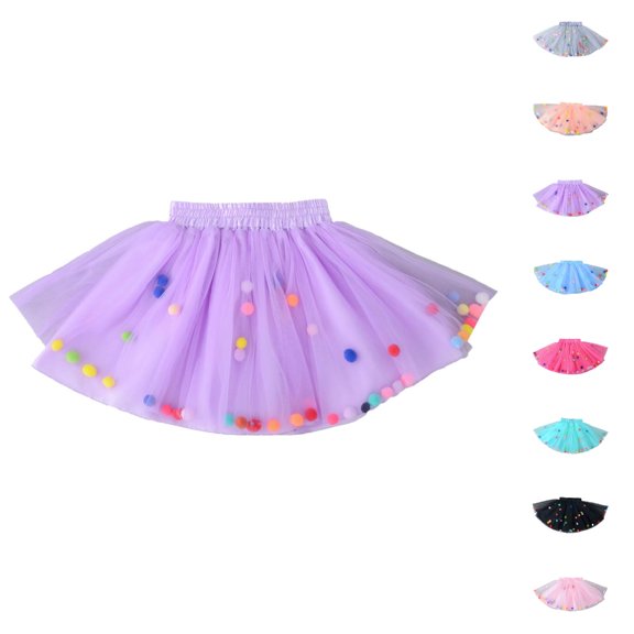 HJYCHN Tutu Skirt Girls Colorful Pom Pom Mesh Tutu Skirt for Carnival Baby Party Back to School Supplies for Girls 5-6 Years