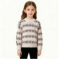 thumbnail image 7 of AHTJRT Girls Fair Isle Sweater Fall Winter Warm Stretchy Crewneck Pullover Vintage Aesthetic Geometric Patterns Jumper Tops Beige 7-8 Years, 7 of 7