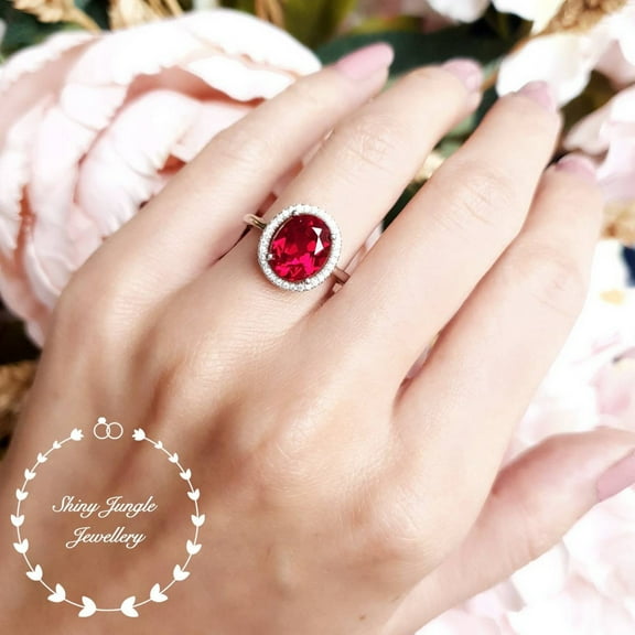 Ruby Engagement Ring, 5 carats Oval Cut Genuine Lab Grown Pigeons Blood Ruby, Red Gemstone Ring