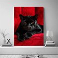 thumbnail image 2 of Sleek Black Panther Crimson Velvet Plush Sofa Framed Canvas Print,Luxe Gothic tiger Illustration for Powder Washroom Ready to Hang-12"L x 8"W, 2 of 10