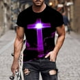 thumbnail image 2 of DeHolifer Men T Shirt Short Sleeve Cross Printed Crewneck Casual Tee T Shirt Loose Fashion Blouse Tops Purple 3XL, 2 of 5