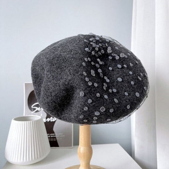 CoCopeaunt Autumn And Winter New Wool Beret Women’S Polka Dot Net Knit Artist Hat Good Version Of The Air Hostess Hat