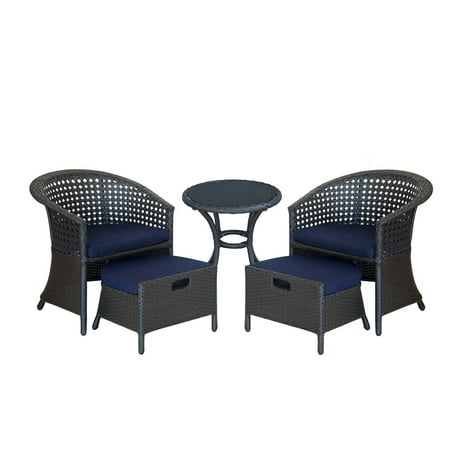 Sunbrella Commercial Patio Furniture ORNO TTOBE 5 Piece Outdoor Wicker Patio Furniture Conversation Sets with Sunbrella Cushion 2 chairs ()