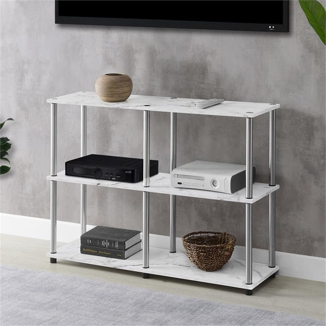 Designs2Go Table Console Sans Outils avec Étagères en Finition Bois Marbre Blanc