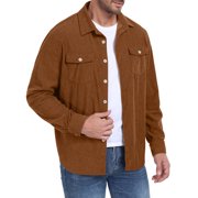 GIRUNS Men's Corduroy Jacket Long Sleeve Button Down Shirts Casual Shirt Jackets with Flap Pockets Brown L