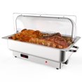 thumbnail image 1 of Electric Rectangular Chafing Dish Buffet Set | 9QT Stainless Steel Food Server with Roll Top and Transparent Lid | Temperature Control for Catering, Weddings, and Parties, 1 of 7