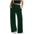 thumbnail image 3 of Womens Low Rise Trousers Women's Velvet Elastic Waist Pants Straight Leg Long Pants Velour Stretchy Loungewear Sweatpants with Pockets S-100 Green XXL, 3 of 7