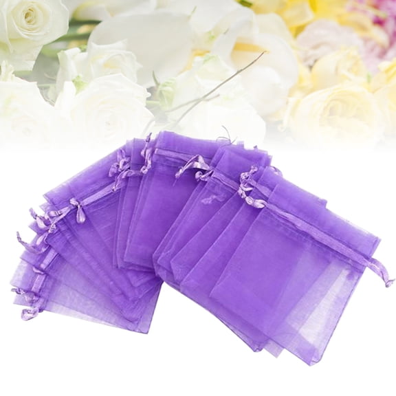 PAMINGONO 100Pcs Small Purple Organza Gifting Pouch Breathable Drawstring Bag for Jewelry