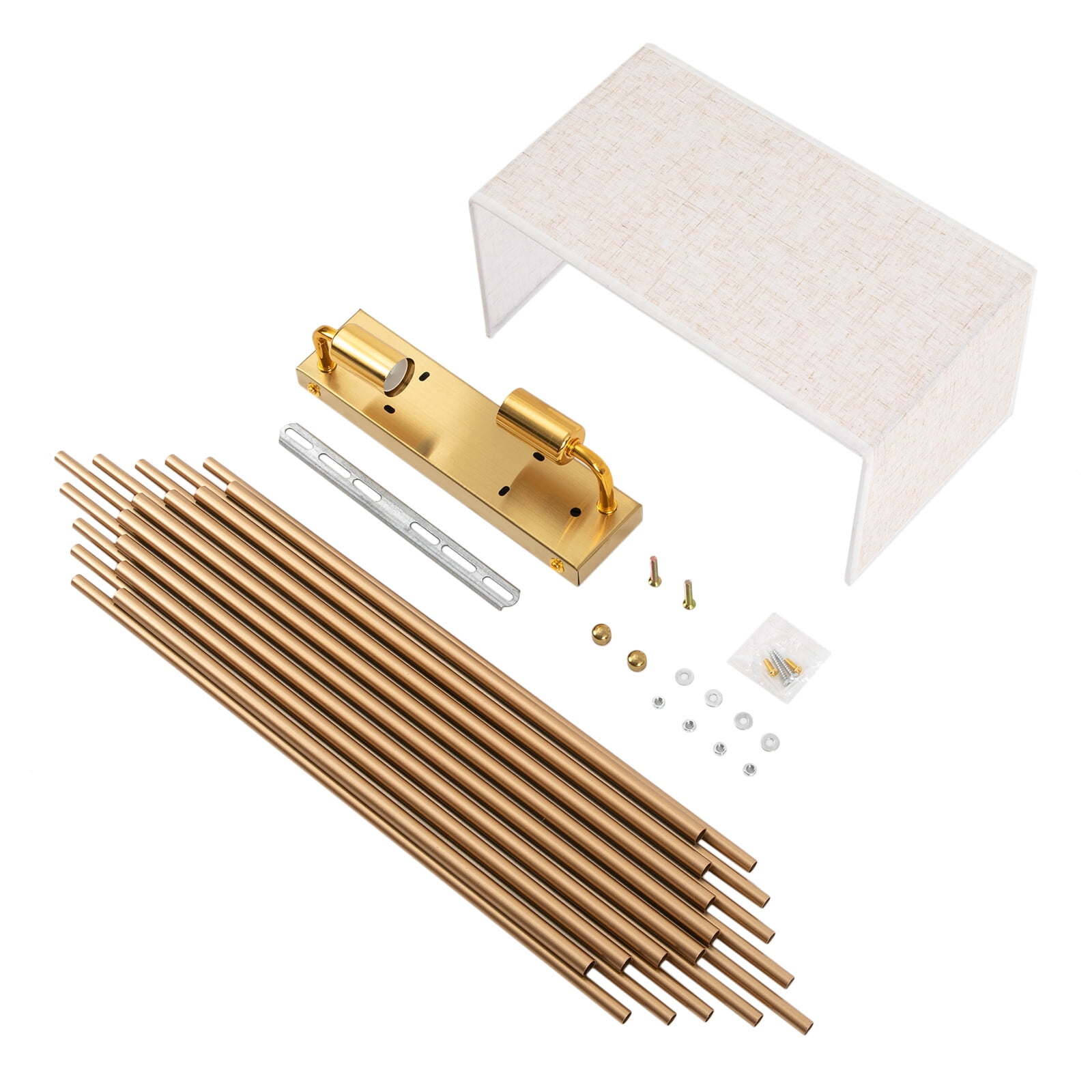 Modern Wall Sconce, 2-Light Bamboo Raft Design Gold/White Wall Lamp for Living Room Bedroom, Dimmable E12 Candelabra Base, Metal & PVC Artistic Light Fixture for Hallway, Dining Room, Entryway