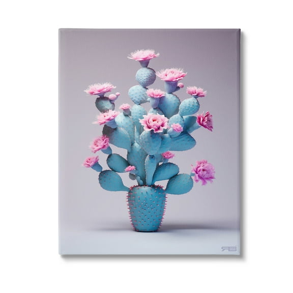 Stupell Industries Modern Cactus with Flowers Botanical & Floral Painting Gallery Wrapped Canvas Art Print Wall Art, 16 x 20