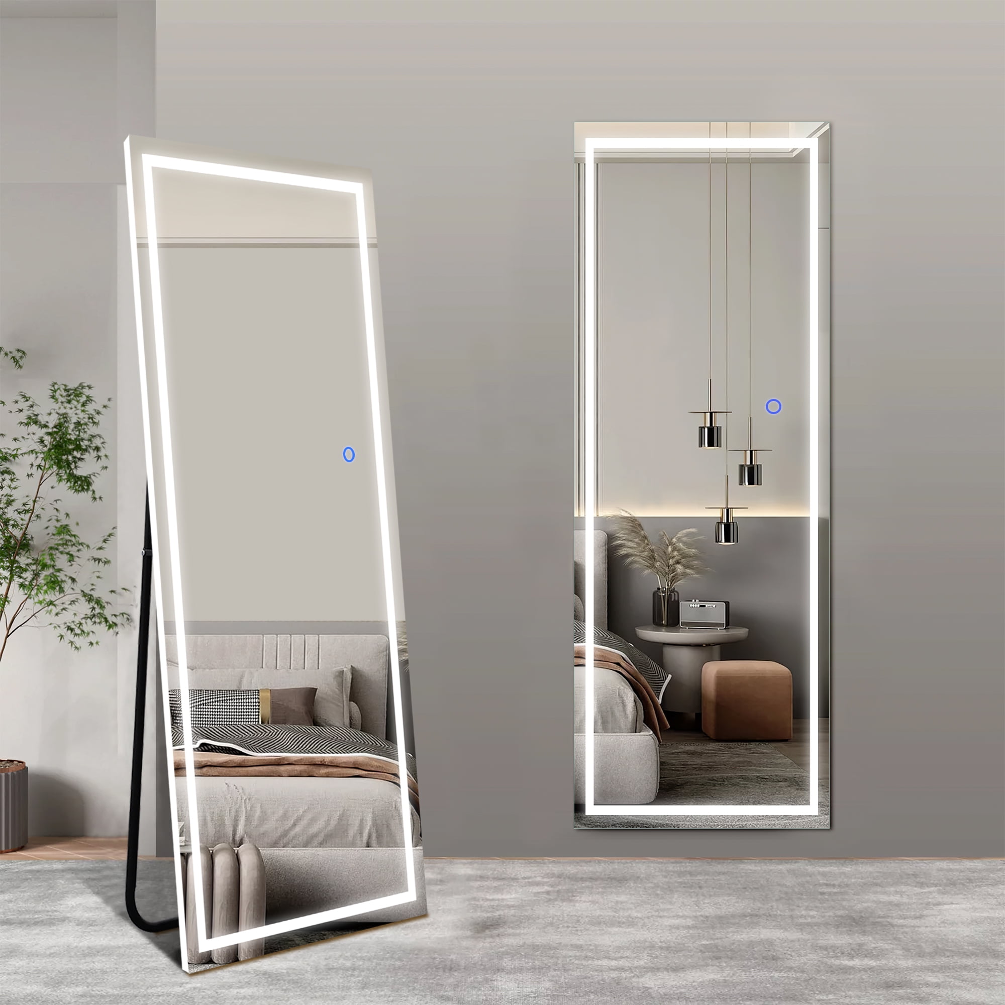 Neutype 63"x20" LED Floor Mirror Aluminum Alloy Frame Right Angle Full