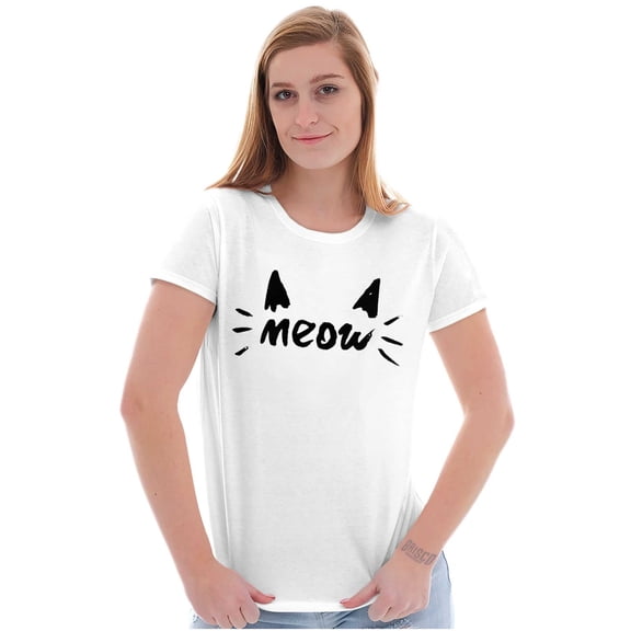Meow Crazy Cat Ladies Ears Whiskers Womens Slim Fit Graphic Tee Brisco Brands X