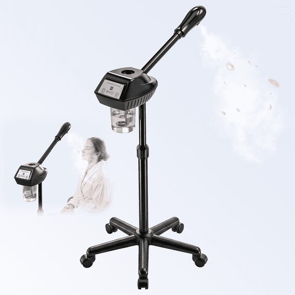 Professional Facial Steamer for Deep Cleansing and Hydration, Ozone Spa Face Steamer on Wheels, Adjustable Height and Angle,Estheticians Steamer More Steam for Beauty, Spa and Home Use, Black